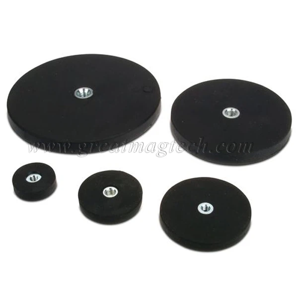 Rubber coated magnetic base with internal thread